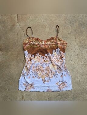 Vtg Y2K Whimsigoth Floral Garden Forest Earthy Fairy Grunge Lace Cami Large